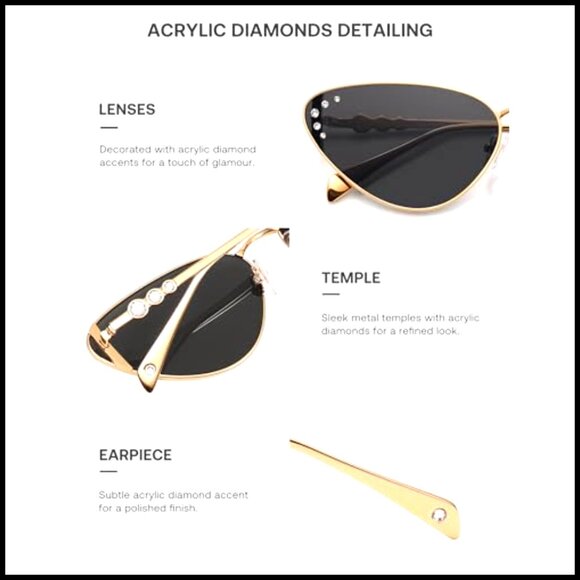 Retro Cateye Sunglasses with Rhinestone Accents UV400 Protection